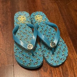 Tory Burch Blue Floral Slippers